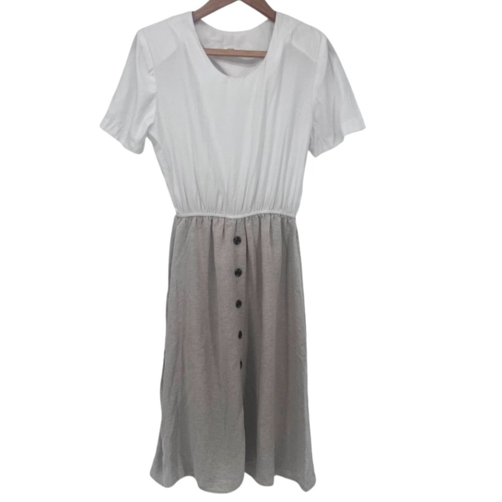Miss Dorby VTG Fit & Flare White Shirt Dress Midi Casual Neutral Classic Sz 8P